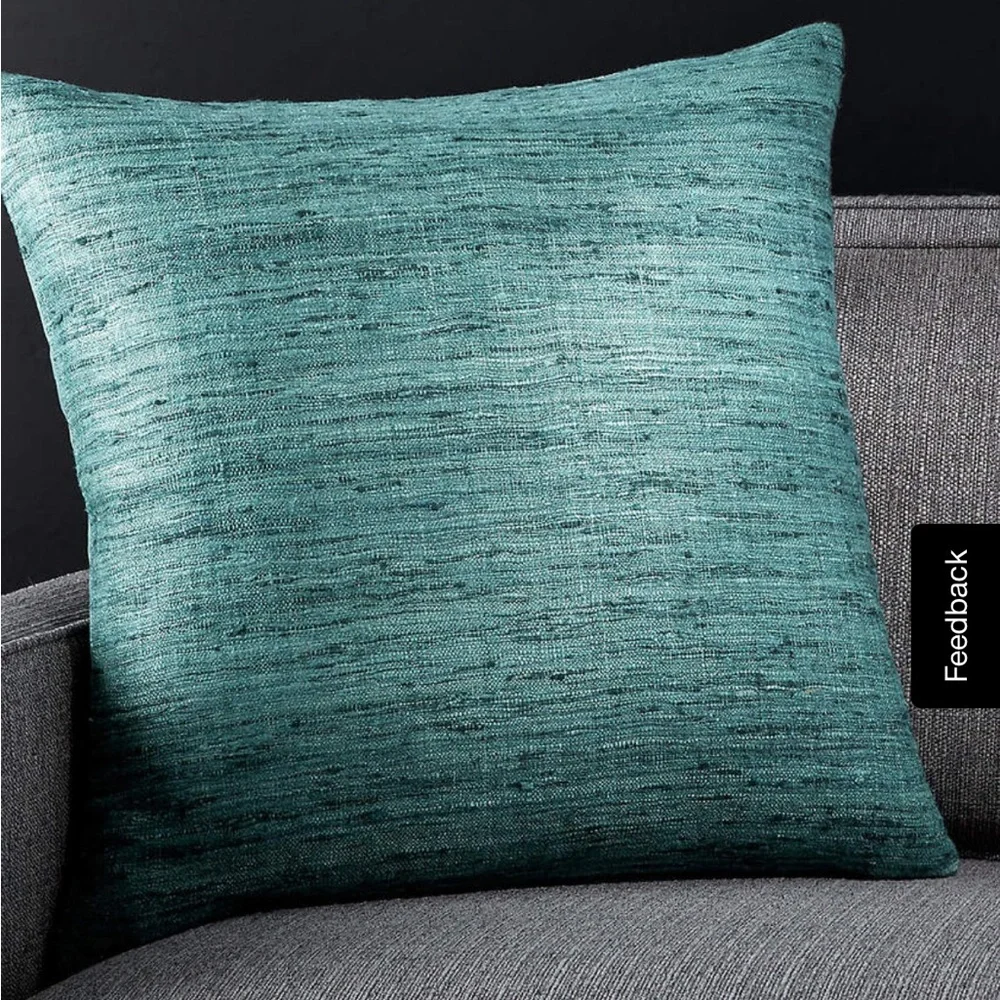 Crate&Barrel Blue Silk and Cotton Pillow with down alternative insert, 20”